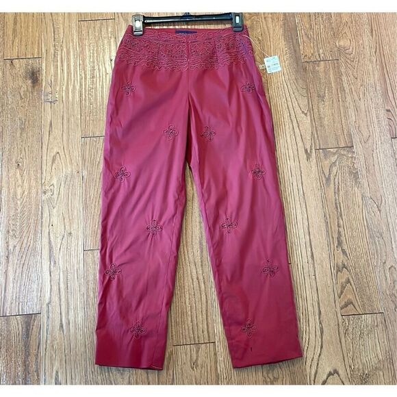 Piazza Sempione NWT red embroidered cropped pant size 6 - Picture 2 of 13